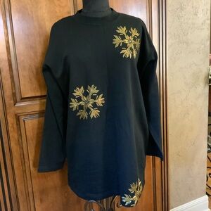 Pasta Black Sweater with Beaded Gold Snowflake Design Women Size L